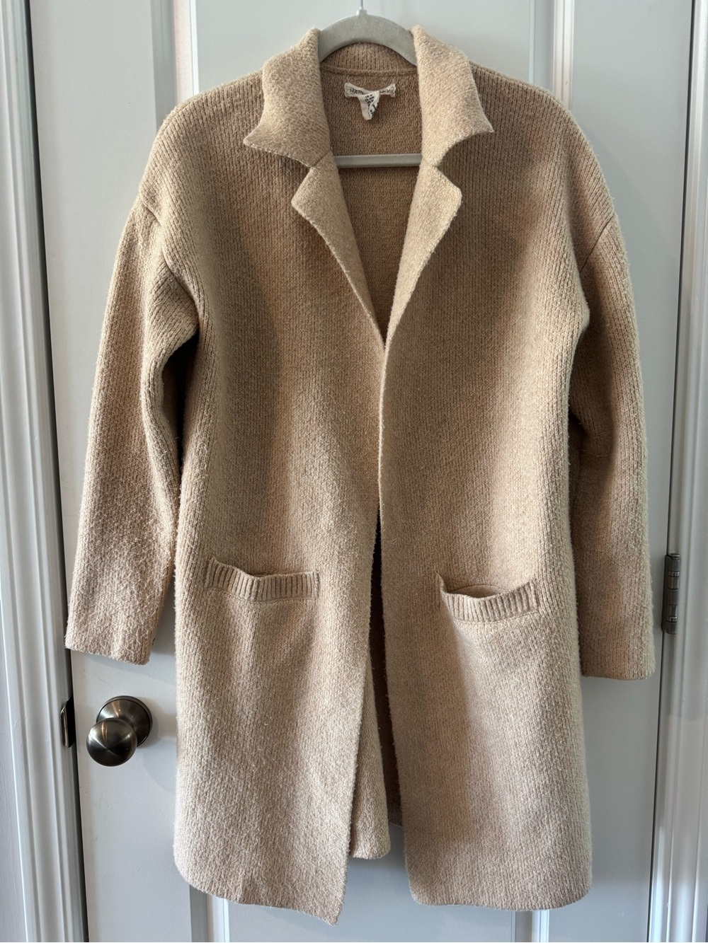 Women’s Open-Front Long Knit Coatigan in Beige